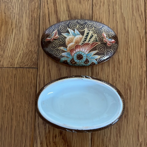 Vintage Ceramic Gold Trim Cloisonné Oblong Egg Jewellery Trinkets Keepsake Box - Picture 5 of 10